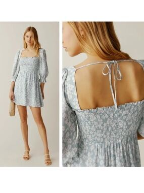 Reformation Zaria Dress - Sofie Print Pale Blue Floral